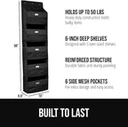 GORILLA GRIP Over The Door Organizer Storage, 5 Deep Hanging Shelves, Holds 50lbs, Closet Organizers Shelf for Bedroom, Shoes, Bathroom, Nursery, Dorm Essentials, 3 Metal Hooks, 58x15 Inches, Black