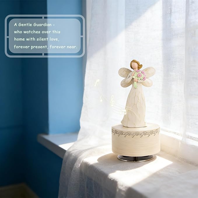 Angel with Flowers Resin Music Box, Hand-Wind Rotating Angel Figurines Musical Gift for Women, Mothers, Daughters - Perfect for Christmas, Birthday, Mother's Day & Anniversaries