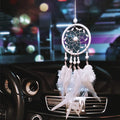 Feather Dream Catcher Pendant, Small Car Charm for Wall & Bedroom Hanging Decorations (White)