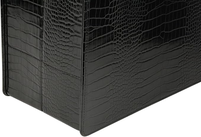 HofferRuffer Magazine Basket Holder, Foldable Magazine Rack, Document File Holder Organizer, File Folder, Newspaper Storage Bin Organizer for Home or Office (Black Croco)