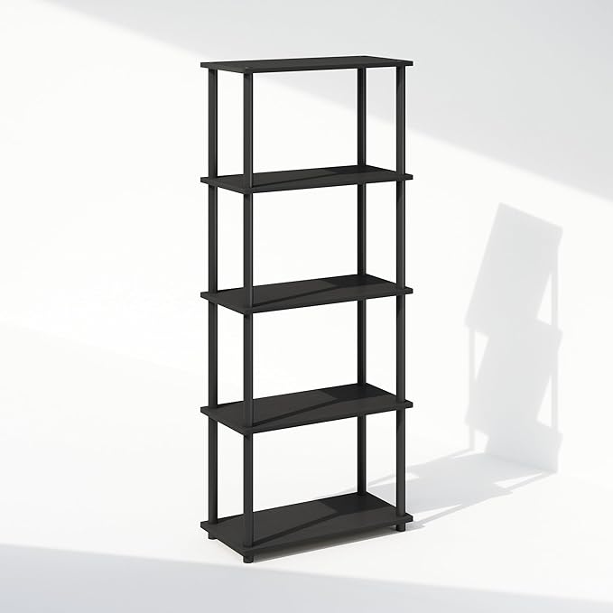 Furinno Turn-N-Tube Book Shelf, 5-Tier Bookshelf, Bookcase with Multipurpose Compact Display Rack, 11.6 x 23.6 x 57.4, for Living Room, Bedroom, Home Office, Americano/Black
