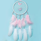 Pink Butterflies Dream Catcher Handmade Colorful Feather Dream Catchers Wall Decoration for Girls Kids ，Beautiful Wall Art. Great Decoration for Bedroom,Baby Tent,Sitting Room,Balcony,Party.