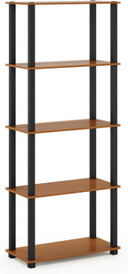 Furinno Turn-N-Tube 5-Tier Multipurpose Shelf / Display Rack / Storage Shelf / Bookshelf, Square Tubes, Light Cherry/Black