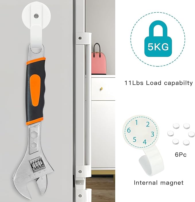 Magnetic Wreath Hanger, Heavy Duty Magnets with Hook for Refrigerator, Christmas Decoration Magnetic Hooks for Metal Front Door, Cruise Hook Hanger for Hanging Cabins Grill Coat Pattern (White - 4PCS)