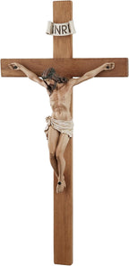 Crucifix Wall Cross - 14 Inch Olive Wood Wall Crucifix, Hand Painted Resin Jesus on Wooden Crucifix Catholic Home Decor Housewarming Religious Gifts