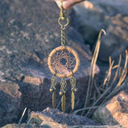 Miamor Retro Style Small Brown Dream Catcher Keychain With Little Bells Purse,Backpack or Bag Hanging ornament Accessories