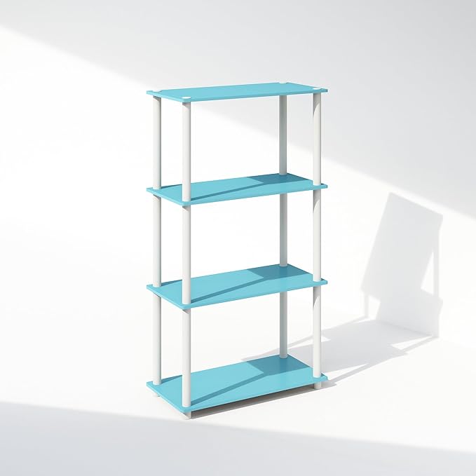 Furinno Turn-N-Tube Book Shelf, 4-Tier Bookshelf, Bookcase with Multipurpose Compact Display Rack, 11.6 x 23.6 x 43.2, for Living Room, Bedroom, Home Office, Light Blue/White