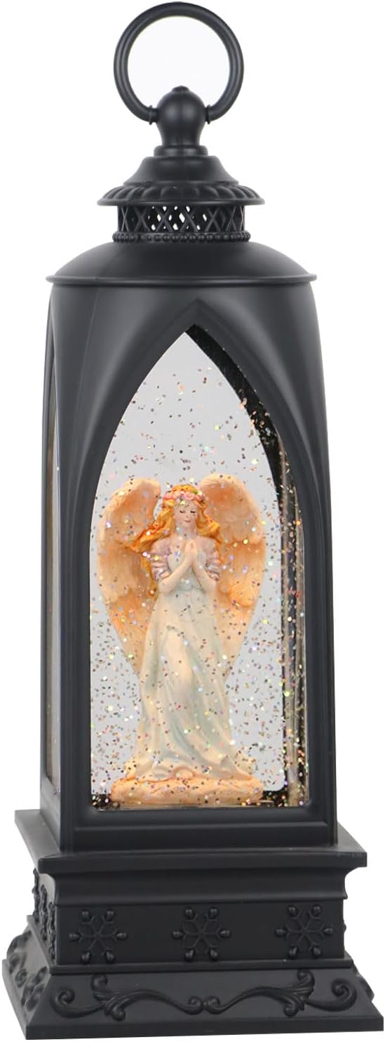 Eldnacele 12” Christmas Snow Globe Lantern Angel with Music & Timer, USB Lined/Battery Operated Lighted Water Glittering Nativity Lantern for Christmas Festival Centerpiece Decoration Gifts – Angel