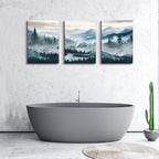 MHARTK66 Mountain Landscape Wall Art for Living Room, Large Foggy Forest Watercolor Artwork for Walls, 3 Piece Nature Mountain Forest Paintings Prints for Hallway Office Kitchen Wall Decor, 16x24 Inch