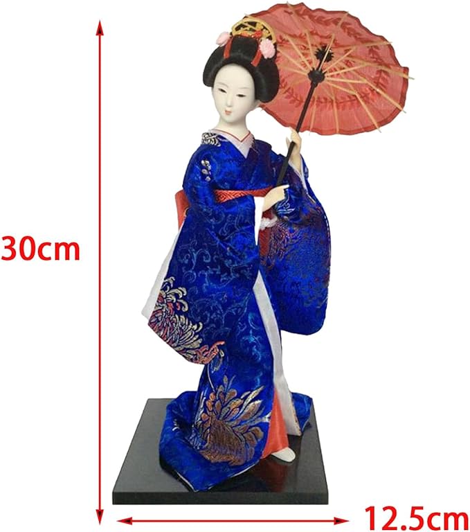 12inch Japanese Geisha Ethnic Japanese Geisha Dolls Oriental Ancient Kabuki Girl Statue Kimono Dolls for Tabletop Home Decor, Dark Blue
