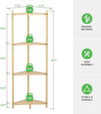 Wisuce Corner Shelf Stand - 4 Tier Bamboo Small Corner Bookshelf for Office Kitchen Bedroom Plant Stand Living Room Decor Small Space (Nature)