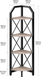 CHOEZON 4-Tier Corner Shelf, Industrial Corner Bookshelf, 47.6" Corner Storage Stand, Plant Stand Display Shelf, Corner Bookcase for Bedroom, Living Room, Home Office, Greige and Black TCJ09BG