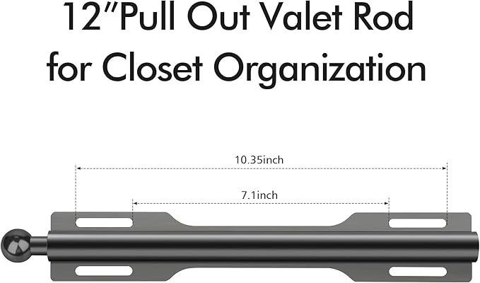 FIRJOY 12" Valet Rod for Closet Pull Out (1 Pack, Black)