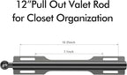 FIRJOY 12" Valet Rod for Closet Pull Out (1 Pack, Black)