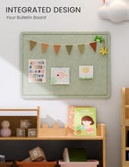 Fluxynara Bulletin Board, 23.6" x 17.5" Cork Board Alternative with 12 Safe Removable Adhesive Tabs, Foldable Felt Pin Board for Home Office, Classroom, Bedroom,Entryway for Walls—Sage