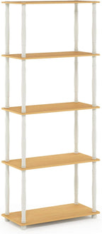 Furinno TURN-S-TUBE Storage Shelves, 5-Tier Book Shelf, Corner Shelf, Toolless Open Shelves, Classic Tubes, for Organization and Storage, Living Room, Garage, Home Office, Beech