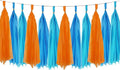 Blue and Orange Tassel Garland Paper Tissue Tassels Garland for Party Decorations, Pack of 15