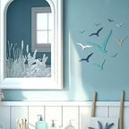 Wesiti 11 Pcs Wooden Seagull Wall Decor Nautical Theme Beach Coastal Art Small Seagull Sea Birds Wall Decor Ocean Adhesive Sculpture Vintage Ornaments for Home Bathroom(Brown Blue White)