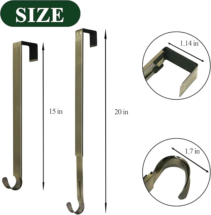ZMCINER Wreath Hanger for Front Door, Adjustable 15-25 Inch Wreath Hanger, 20 lbs Larger Door Upgrade, Nickel