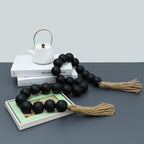 Large Black Wooden Beads Garland Farmhouse Decor 50inch long with 1.6" Diameter beads, Wood Beads Decor Tassel Garland Decorative Boho Country Decoration for Coffee Table Home Tiered Tray Wall Hanging