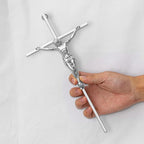 KUXBET Crucifix Wall Cross, Metal Wall Hanging Cross,10inch Silver Jesus Crucifix Home Décor, Gift for Family