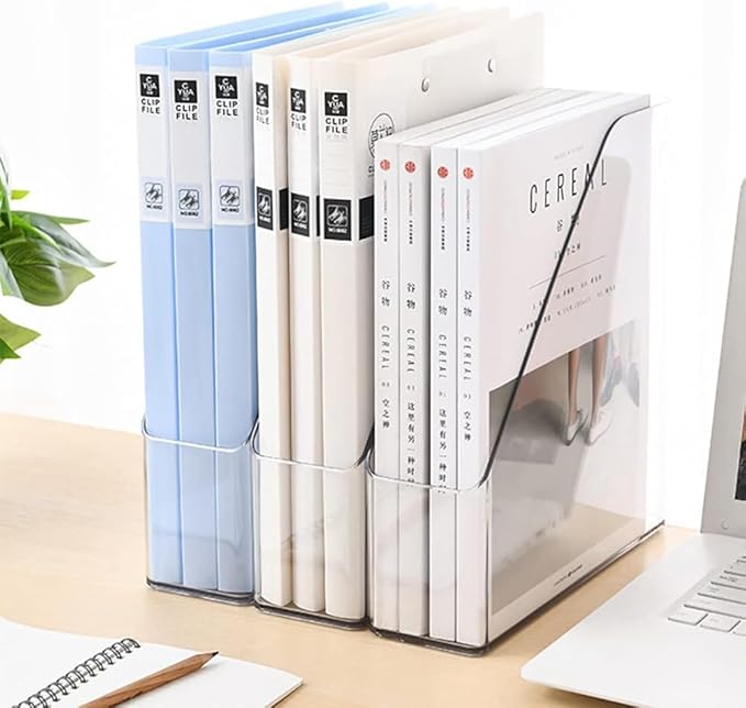 Magazine Holder, Clear Plastic Vertical File Magazine Organizer, Desktop File Magazine Book Storage Shelf for Office Desk (2PCS), 10.6x9.8x3.1 Inch