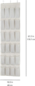 Amazon Basics 24 Medium Mesh Pocket Over-the-Door Hanging Shoe Organizer, Space Saving Shoe Storage, Light Grey | Over-the-Door, 24
