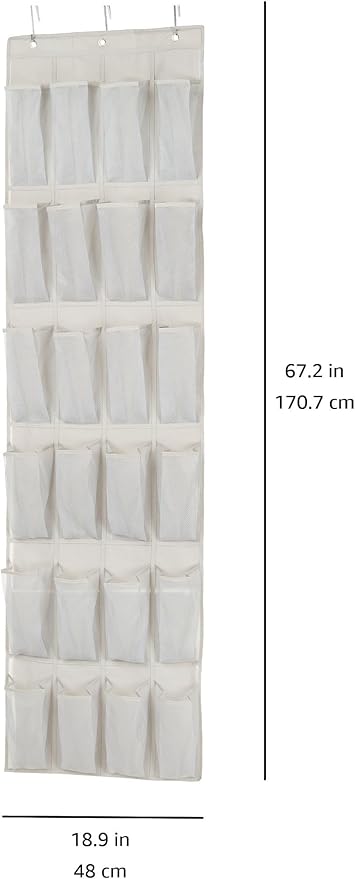 Amazon Basics 24 Medium Mesh Pocket Over-the-Door Hanging Shoe Organizer, Space Saving Shoe Storage, Light Grey | Over-the-Door, 24