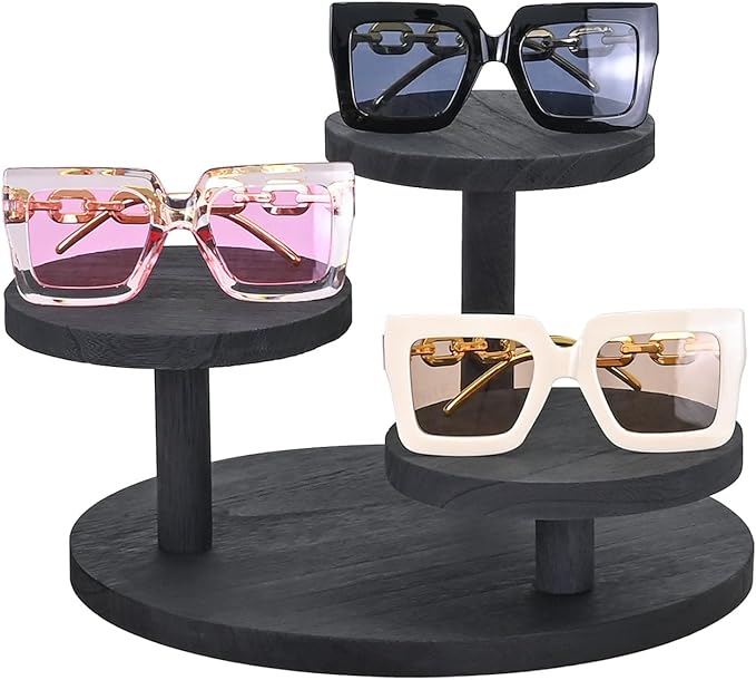 Ikee Design 3-Tier Wooden Display Riser for Jewelry, Wooden Jewelry and Figurine Display Risers, Wood Riser for Decor, Multilevel Stand for Action Figures and Home Decor, Black Color