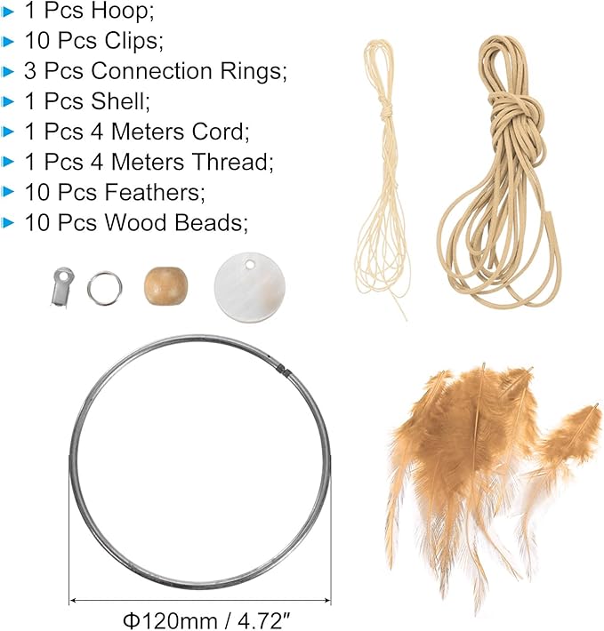 PATIKIL DIY Dream Catcher Kit, Beige, 120mm / 4.7 inches, Boho Style, Easy Assembly, Adults