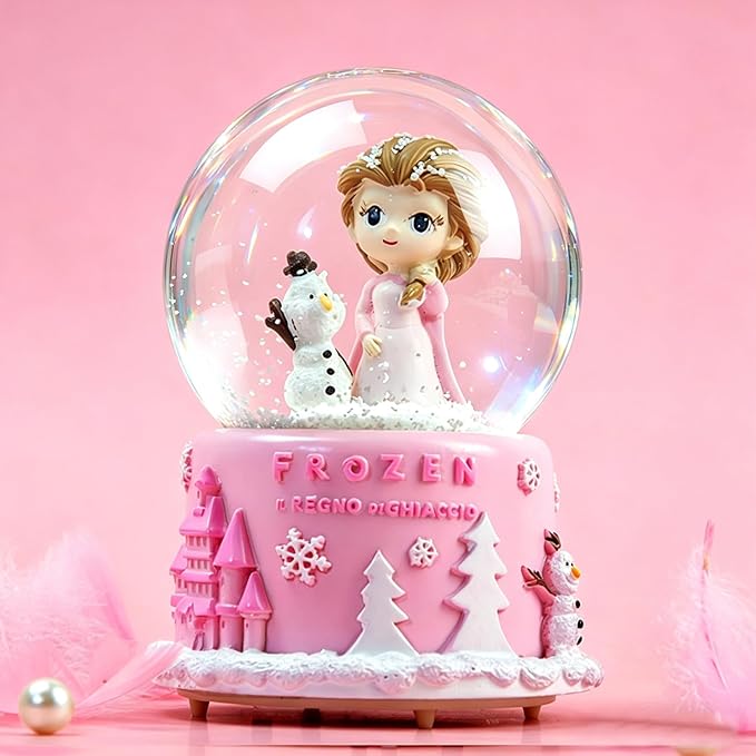 Snow Globe, Princess Snow Globes for Girls, 3.14 Inch Music Snowglobe with Automatic Snowflakes, Christmas Birthday Princess Gifts for 6 7 8 9 10 11 12+ Year Old Girls Kids (Pink)