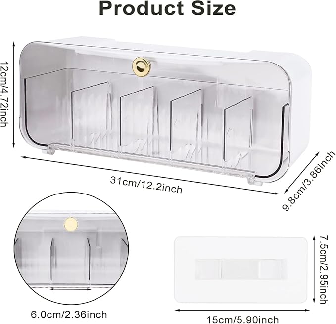 Socks Underwear Drawer Organizer, 5 Cell Compartments Acrylic Wall Mount Storage Boxes, Self-Adhesive Switchable Drawer Organizer for Socks, Lingerie, Ties, Cosmetic, Kitchen Spice(White)