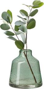 Torre & Tagus 6 Inch Tall Green Glass Vase with Gold Flakes, Mouth Blown Glass Vases Green Flower Vase Centerpieces, Watertight for Hydroponic Plants, Coastal Seagreen Gold Decor Accents (Marina)