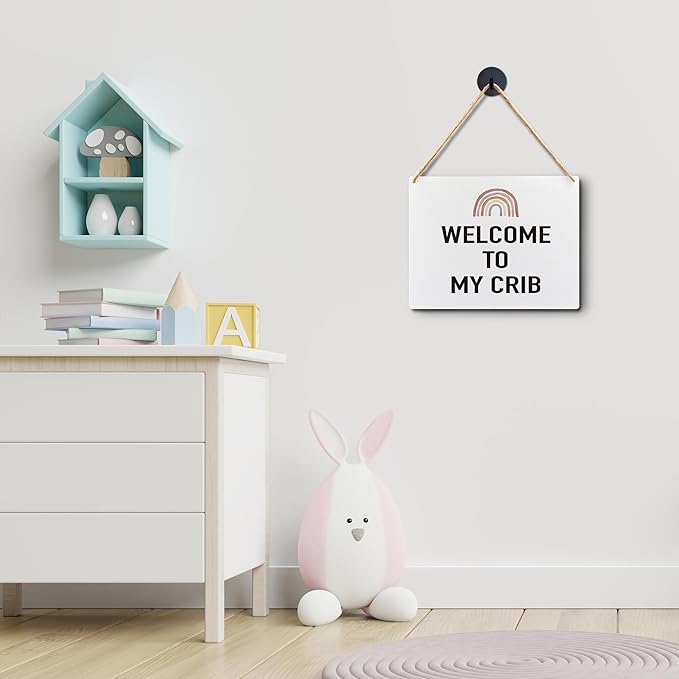 Lacosu Wall Pediments Baby Girl Nursery Wall Decor,Welcome To My Crib Hanging Nursery Sign,Crib Decorations for Baby Girls,Baby Girl Nursery Decor,Rainbow Nursery Decor,10x8 Inches