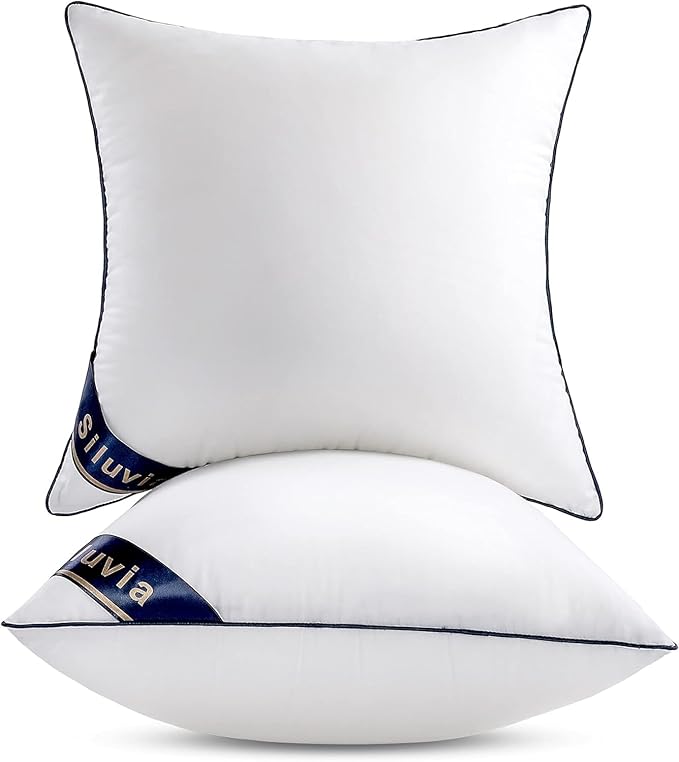 Siluvia 28"x28" Pillow Insert Set of 2 Square Throw 28 Pillows with 100% Cotton Cover for Sofa, Couch, and Bed - White