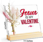 Valentines Gifts, Jesus Is My Valentine Decorative Sign, Bouquet Acrylic Sign With Wooden Stand for Office Desk Table Shelf