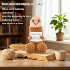 Funny Positive Crochet Animals Gag Doll Emotional Support Stuffed plushies for Adult Men Women,Weird Things Motivational White Elephant (Brown Doll with Glasses)