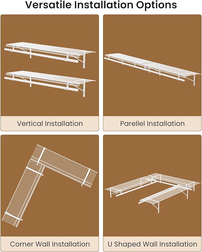 4 Pack Closet Shelves with Triangular Brackets, 4FT X 12IN Wall Mounted Wire Shelving Orgnizer for Closet,Laundry Room,Load Up to 150lb, White
