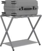 Luggage Rack, Folding Suitcase Stand for Guest, Foldable, Luggage Holders with Shelf, Steel Frame with Nylon Straps for Bedroom, Hotel, Holds up to 154 lb, Grey,1 Pack LR03899G
