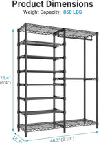 VIPEK S2 Heavy Duty Clothes Rack with Shoe Shelves Freestanding Clothing Rack with 6-Tier Shoe Rack, Double Hanging Rod, Adjustable Shelf, Walk in Closet Organizer Garment Rack, Black