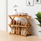 Bamboo Shoe Rack,Portable Folding Shoe Storage Rack,Without Installation Shoe Organizer for Corridors, Bedrooms and Other Spaces (3 Tier)