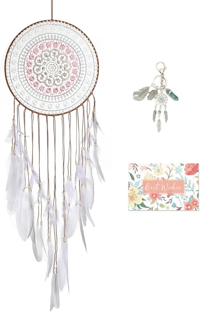 Big Dream Catchers for Wall with White Feather, Large 12 Inch Diameter Dream Catcher for Room Ceiling Wall Window Corridor Balcony Decor