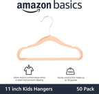 Amazon Basics Kids Space Saving Velvet Non-Slip Clothes Hangers with Shoulder Notches for Infant and Toddler, 11.6", Blush, 50-Pack