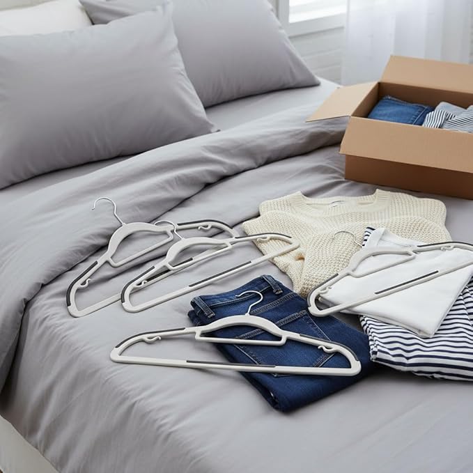 30 Pack Plastic Clothes Hangers,Non Slip Slim Hangers for Closet, Space Saving Clothes Hangers with Pads, Easy Slide Shirt Pant Scarf Hangers for Bedroom Wardrobe