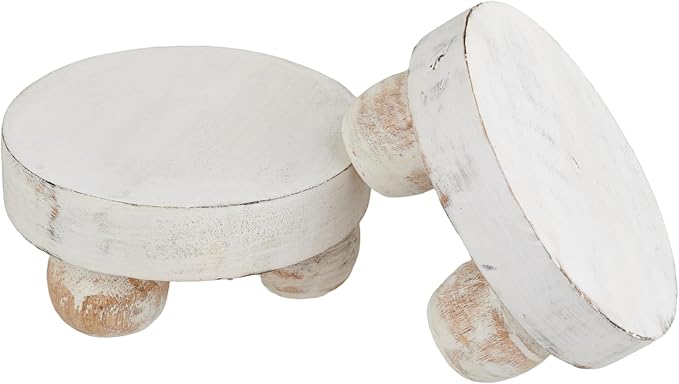 Housewarming Gifts Set of 2 Wood Display Stand Home Decor Display Risers Round Pedestal Bathroom Accessory Holder Plant Holder Table Top Kitchen Multi Purpose Organiser Set