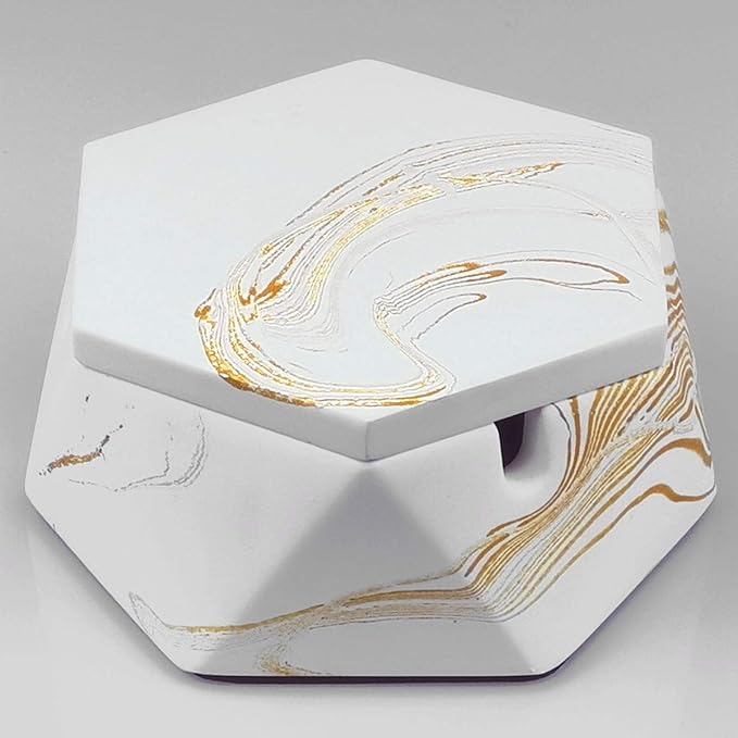 FREELOVE Concrete Ashtray with Lid & Stainless Steel Ashtrays for Cigarettes, Cement Ash Tray Smoking Holder Indoor Smokeless Outdoor Windproof Patio Home Office Cool Decor(Gold Marble, Small)