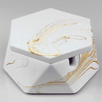 FREELOVE Concrete Ashtray with Lid & Stainless Steel Ashtrays for Cigarettes, Cement Ash Tray Smoking Holder Indoor Smokeless Outdoor Windproof Patio Home Office Cool Decor(Gold Marble, Small)