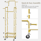 Chrislley Clothes Rack with Wheels, 71" Portable Clothing Rack with 2 Shelves and 4 Hooks, Small Rolling Garment Rack, 4 Hanging Rods Metal Coat Rack for Bedroom, Apartment, Entryway, Gold