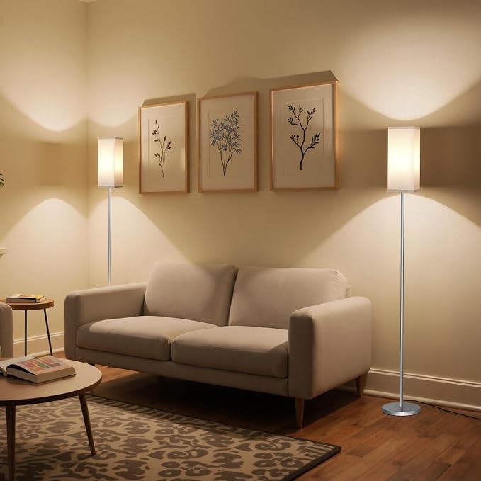 2Pack Floor Lamp, Pole with Foot Switch, Modern Standing Lamp Lamp, Minimalist Freestanding Lamp (Bulb Not Included), for Living Room, Bedroom Office ETL Listed, Silver and White,SCW07LDP205