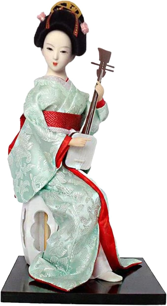 12inch Japanese Geisha Ethnic Japanese Geisha Dolls Oriental Ancient Kabuki Girl Statue Kimono Dolls for Tabletop Home Decor, Red and Light Green